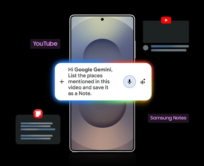 Bas, konuş. İşte bu kadar kolay* Uygulamalar arasında geçiş yapmanıza gerek kalmadan işlemlerinizi kolayca halledin. Yan düğmeye uzun basın ve günlük dilde konuşarak Google Gemini’a ne istediğinizi açıklayın, gerisini ona bırakın.*